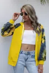 Truedames Tie Dye Full Zip Front Open Loose Hoodie In Yellow