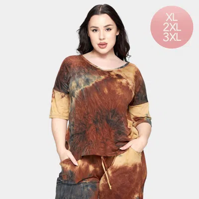 Truedames Tie Dye Print Dropped Shoulder T-shirts In Brown