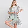 Truedames Tie Dye Print Kimono Poncho In Green