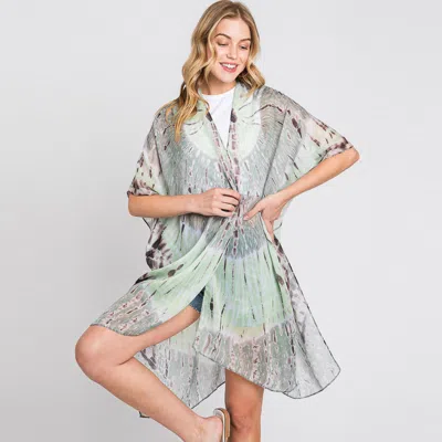 Truedames Tie Dye Print Kimono Poncho In Green