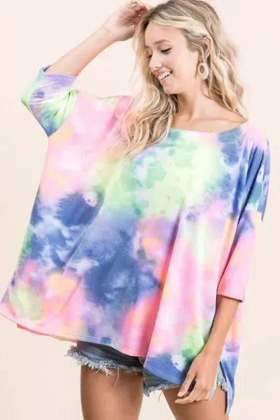 Truedames Tie Dye Print Low Gauge Knit Top In Multi