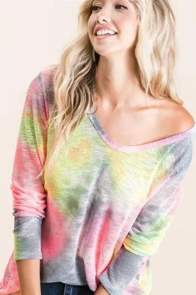 Truedames Tie Dye Print Low Gauge Knit Top In Neutral
