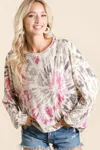 Truedames Tie Dye Print Terry Pull Over In Beige
