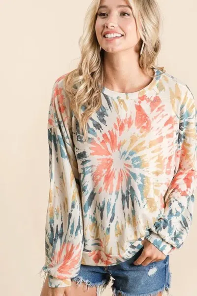 Truedames Tie Dye Print Terry Pull Over In Multi