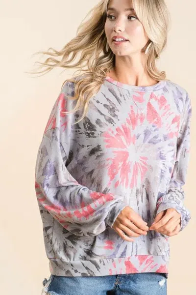 Truedames Tie Dye Print Terry Pull Over In Multi