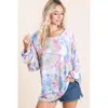 Truedames Tie Dye Print Terry Top With Puff Sleeves In White