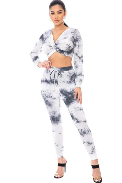 Truedames Tie Dye Ribbed Sweater Set In White