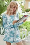 Truedames Tie Dye Round Neck Drawstring Romper In Blue