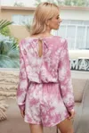 Truedames Tie Dye Round Neck Drawstring Romper In Pink