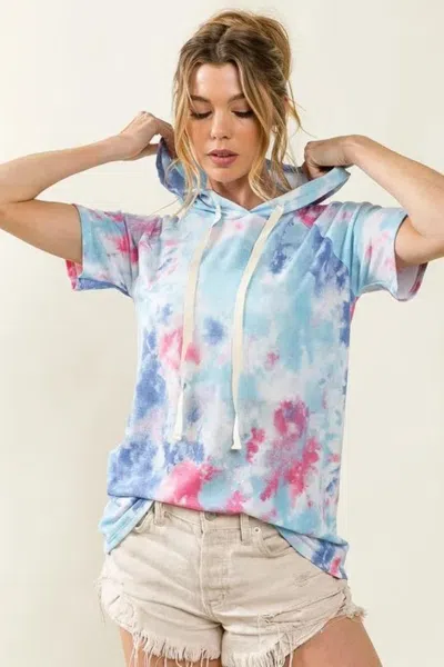 Truedames Tie Dye Terry Hoodie With Drawstring In Blue