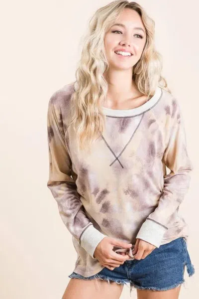 Truedames Tie Dye Terry Pull Over With Contrast Stitching In Purple