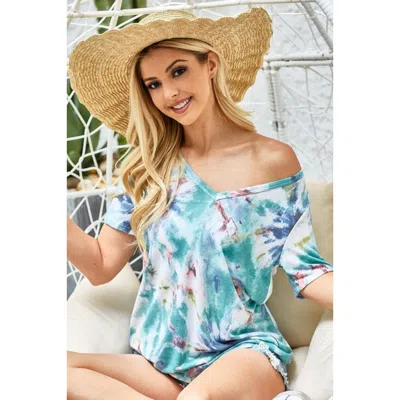 Truedames Tie Dye Terry V Neck Top In Multi