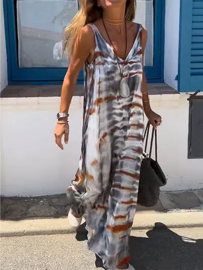 Truedames Tie-dye V-neck Maxi Cami Dress In Purple
