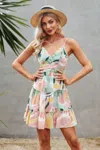 Truedames Tie Dye V Neck Sleeveless Ruffle Hem A Line Dress In Multi