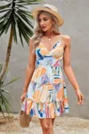 Truedames Tie Dye V Neck Sleeveless Ruffle Hem A Line Dress In Multi