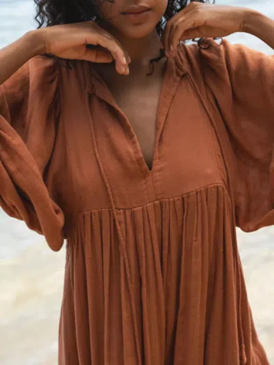 Truedames Tie Neck 3/4 Sleeve Midi Dress In Brown