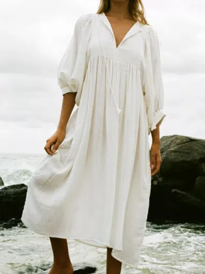 Truedames Tie Neck 3/4 Sleeve Midi Dress In White