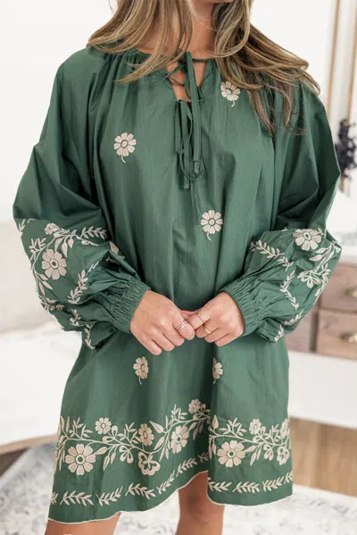 Truedames Tie Neck Boho Floral Pattern Puff Sleeve Shift Dress In Multi