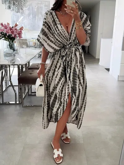 Truedames Tie-dye Tie Waist Wrap Dress In Black