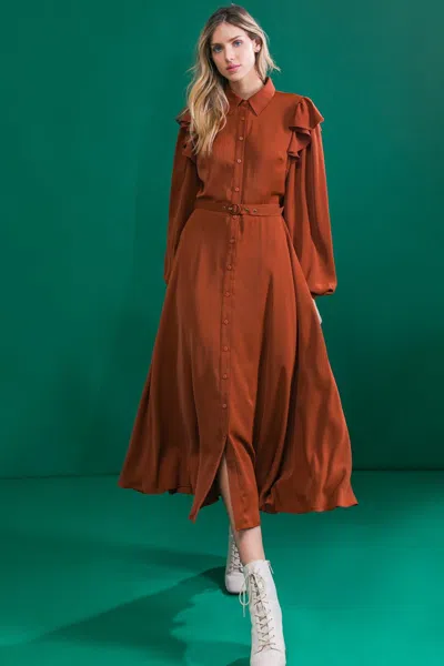 Truedames Tier Elegance Brown Woven Midi Dress
