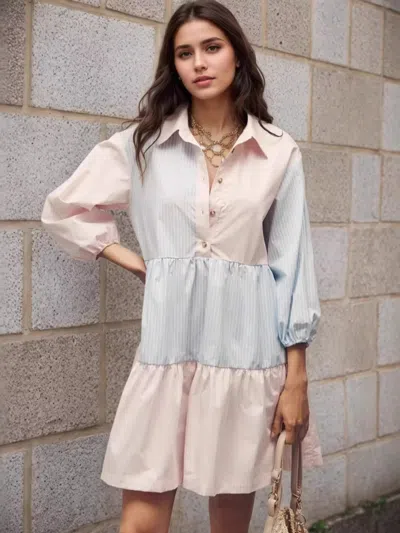 Truedames Tiered Button-front Shirt Dress In Pink