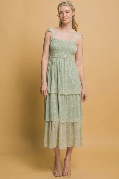 Truedames Tiered Midi Floral Dress In Green