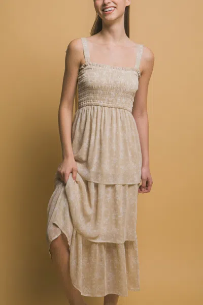Truedames Tiered Midi Floral Dress In Neutral