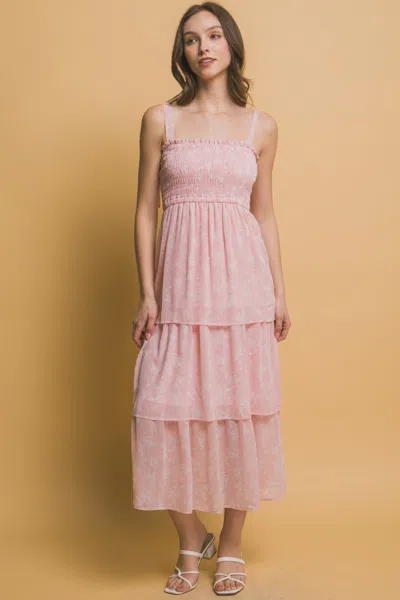 Truedames Tiered Midi Floral Dress In Pink