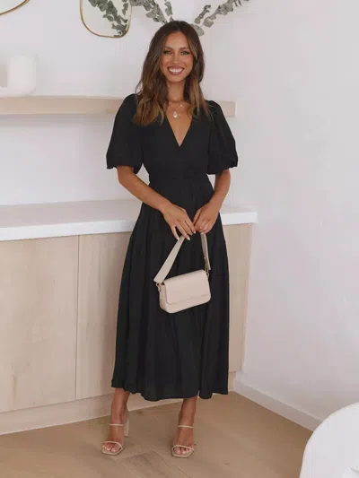 Truedames Tiered Puff Sleeve Midi Dress In Black