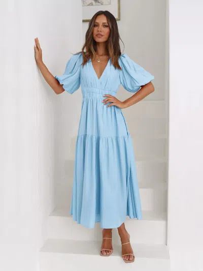 Truedames Tiered Puff Sleeve Midi Dress In Blue