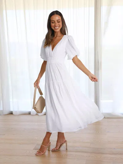Truedames Tiered Puff Sleeve Midi Dress In White