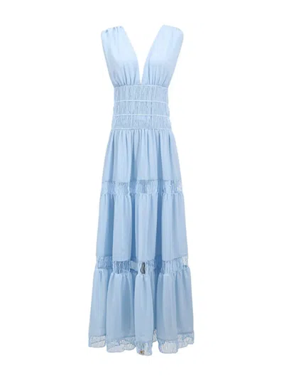 Truedames Tiered V-neck Sleeveless Maxi Dress In Blue
