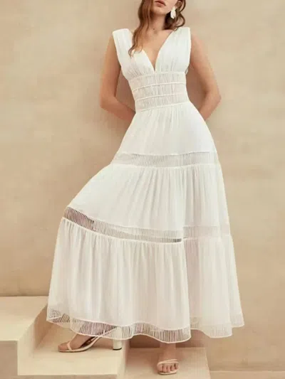 Truedames Tiered V-neck Sleeveless Maxi Dress In Neutral