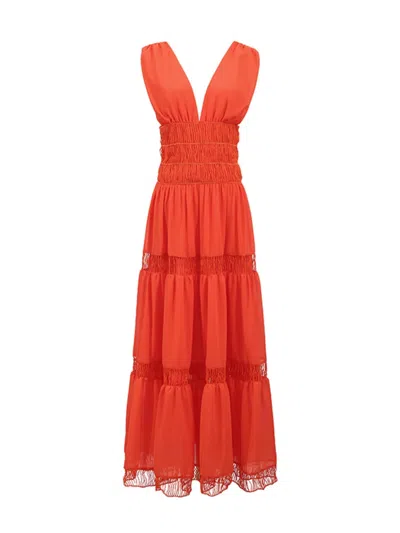 Truedames Tiered V-neck Sleeveless Maxi Dress In Orange