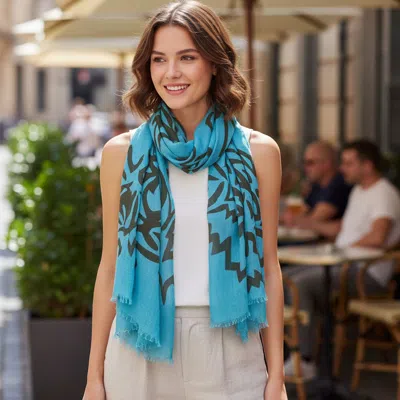 Truedames Tiger Print Cotton Scarf In Blue