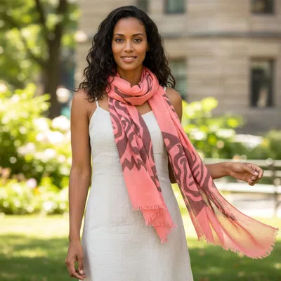Truedames Tiger Print Cotton Scarf In Red