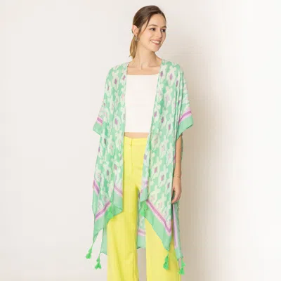 Truedames Tile Print Kimono Poncho In Green