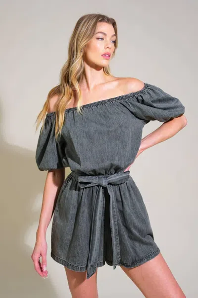 Truedames Tiny Temptations Denim Romper In Grey