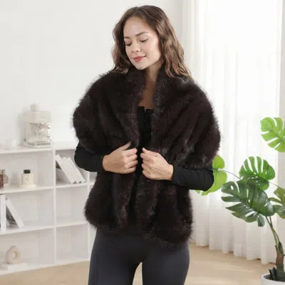 Truedames Tipped Faux Fur Shawl Shrug Wrap Poncho In Brown