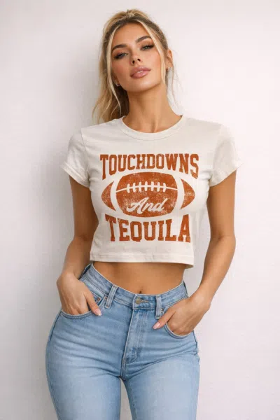 Truedames Touchdowns & Tequila Graphic Crop Tee In White