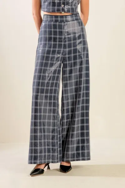 Truedames Traveling Far Navy Sequin Pants In Blue