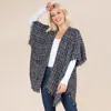 Truedames Trayed Trim Open Front Tweed Poncho Cardigan In Black