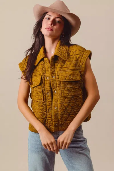 Truedames Triangle Quilting Stitch Button Up Knit Vest In Green