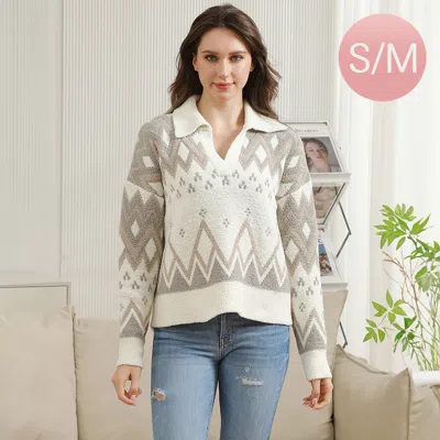 Truedames Tribal Collar Pullover Sweater In Gray