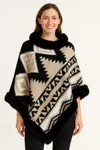 Truedames Tribal Luxe Faux Fur Trim Poncho In Black