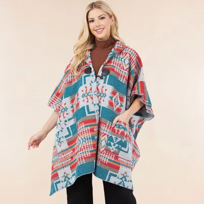 Truedames Tribal Pattern Toggle Closure Hooded Poncho In Multi