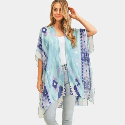 Truedames Tribal Patterned Cover Up Kimono Poncho In Blue