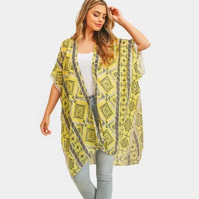 Truedames Tribal Patterned Cover Up Kimono Poncho In Yellow