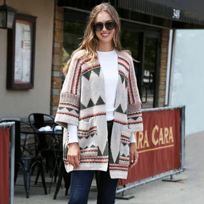 Truedames Tribal Patterned Front Pockets Cardigan In Green