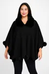 Truedames Trim Cape With Faux Fur Collar In Black
